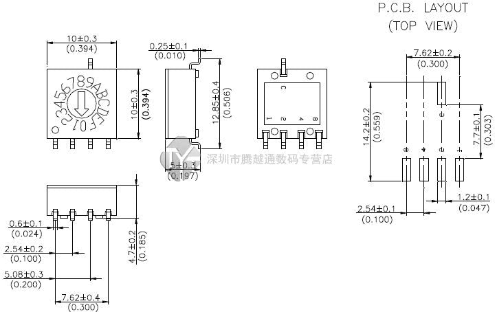 0-F SMD handle length 3mm rotary coding switch DIP switch 10-bit 16-bit encoder 8421C positive code 4:1