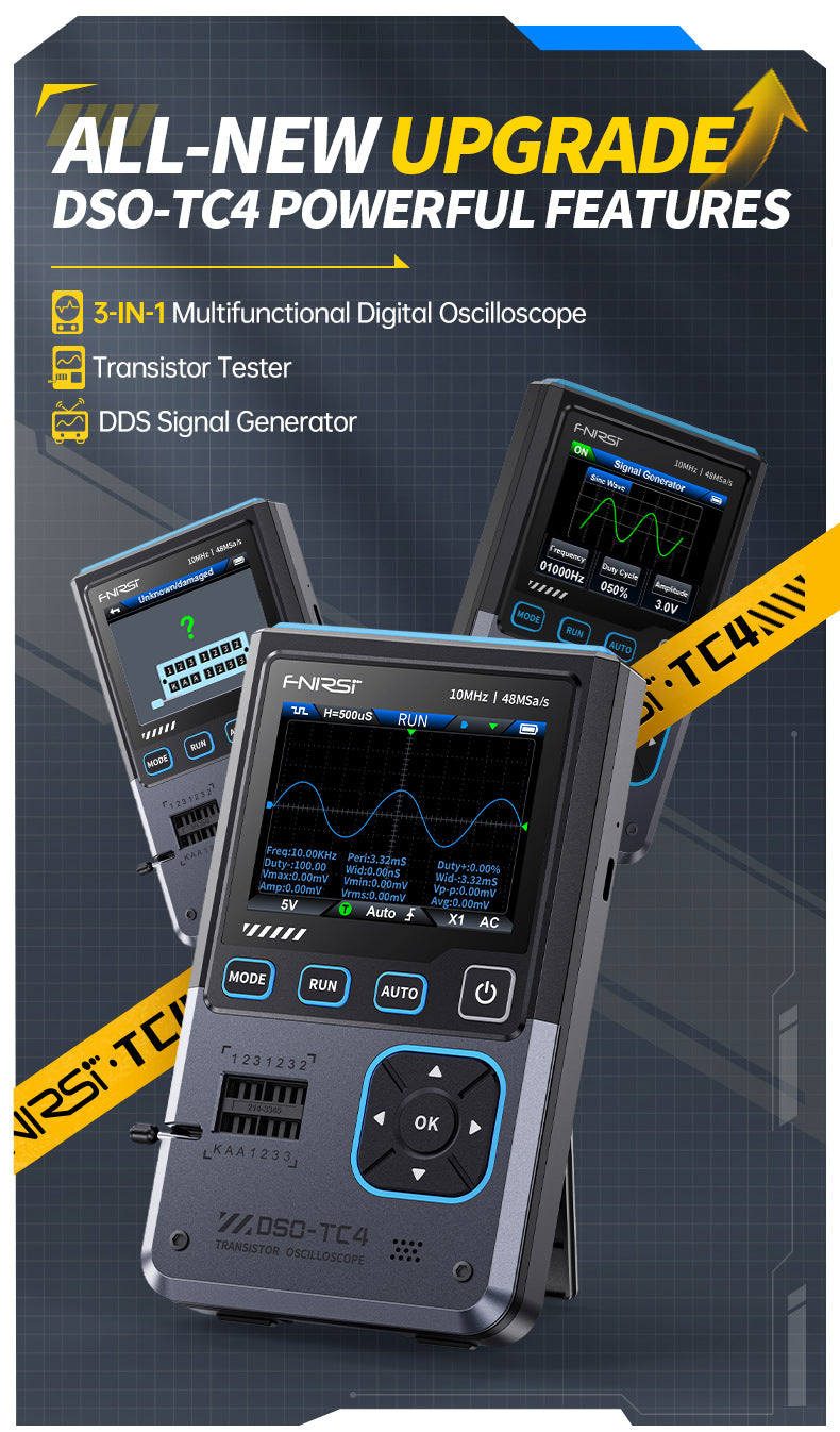 FNIRSI DSO-TC4/DSO-TC3 Digital Oscilloscope Transistor Tester 10MHz 48Ms/s Electronic Component Measurement Tool W/ USB Charger