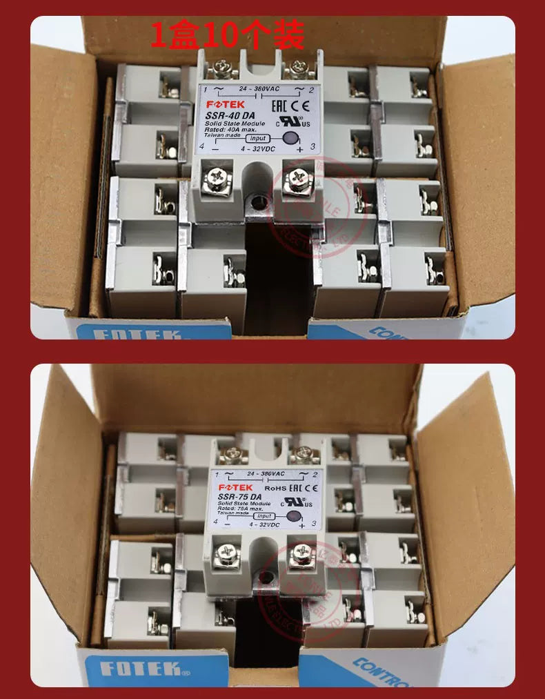 100%New Original For FOTEK single-phase solid-state relay SSR-40AA /10DD/40VA/20DA SSR 10/20/40/50/75 AA/DD/VA/DA HS-50H ES-50K