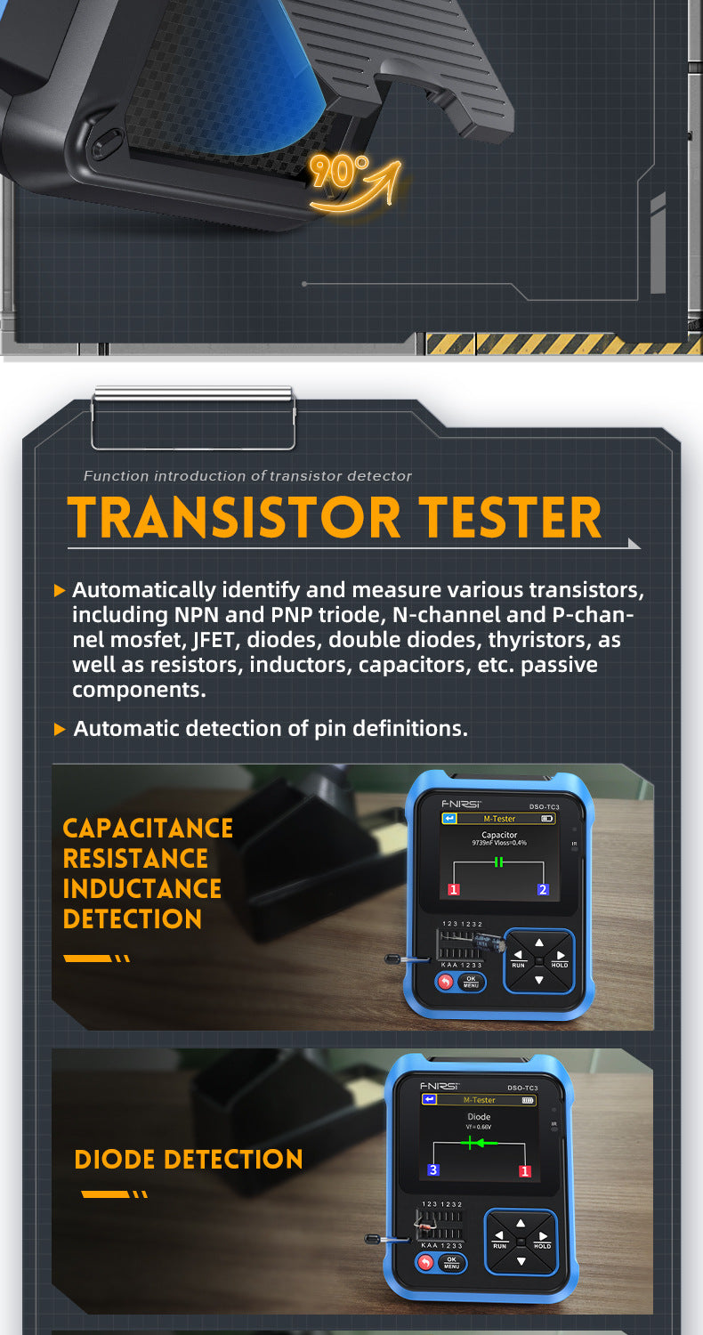 FNIRSI DSO-TC4/DSO-TC3 Digital Oscilloscope Transistor Tester 10MHz 48Ms/s Electronic Component Measurement Tool W/ USB Charger