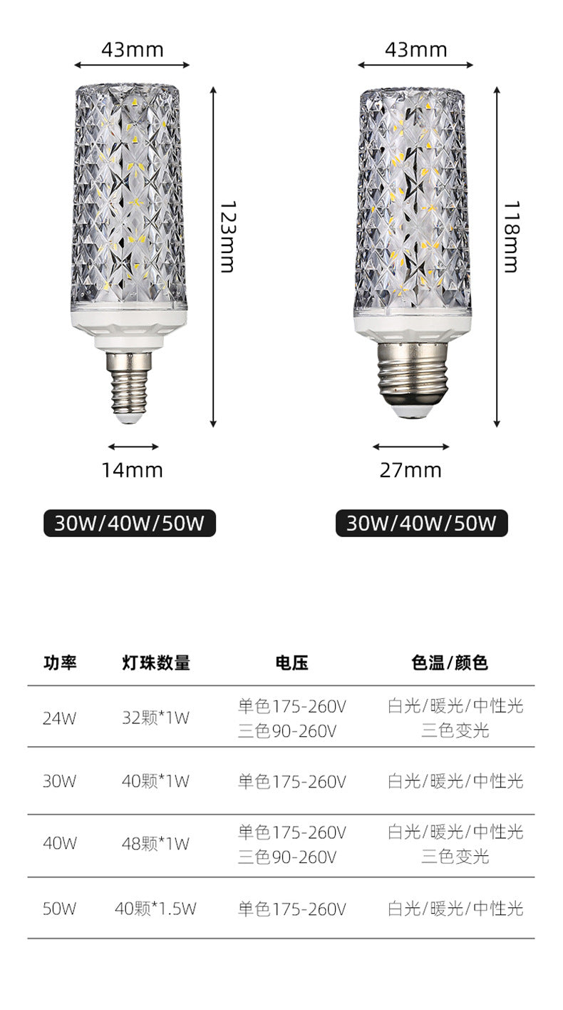 E14 E27 Led Corn Bulb 24W 30W 40W 50W Lamp Chandelier Decorative Living Light SMD5730 Chip Small Warm Replace Halogen Home Room