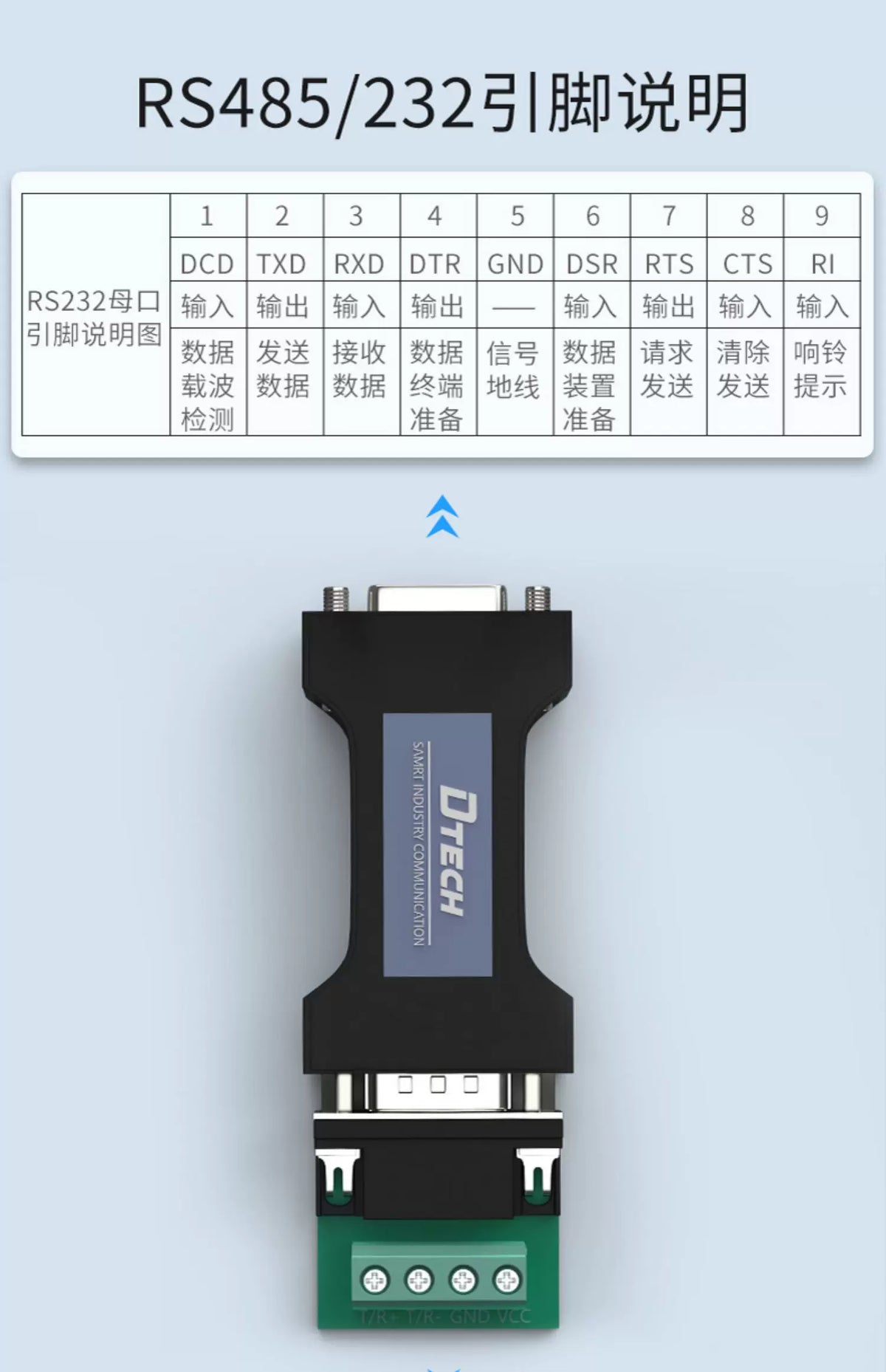 Passive 232 to 485 Converter, Industrial Grade RS232 to RS485 Converter, Bidirectional Mutual Conversion DT-9000