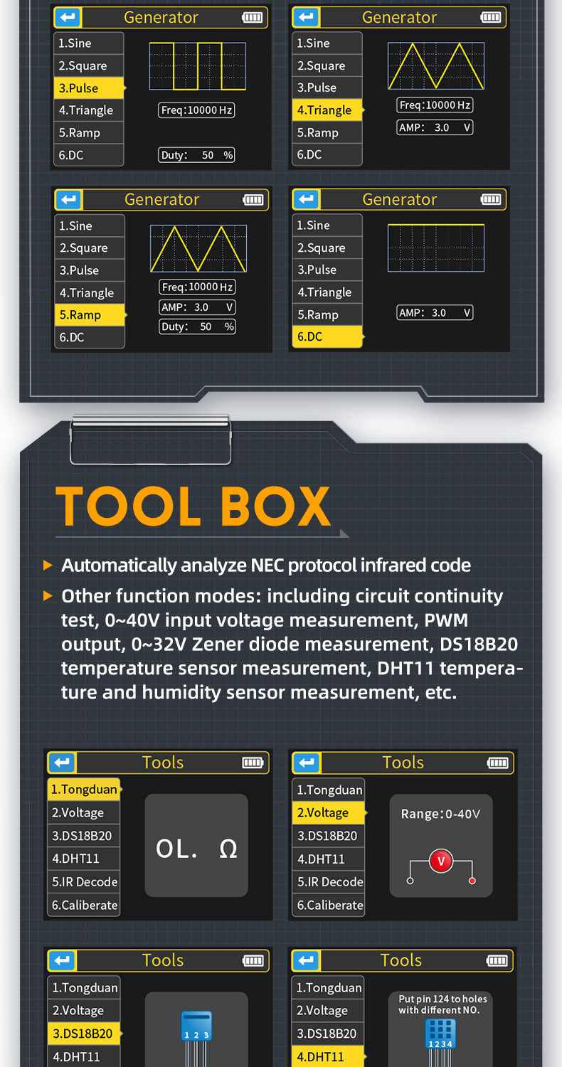 FNIRSI DSO-TC4/DSO-TC3 Digital Oscilloscope Transistor Tester 10MHz 48Ms/s Electronic Component Measurement Tool W/ USB Charger