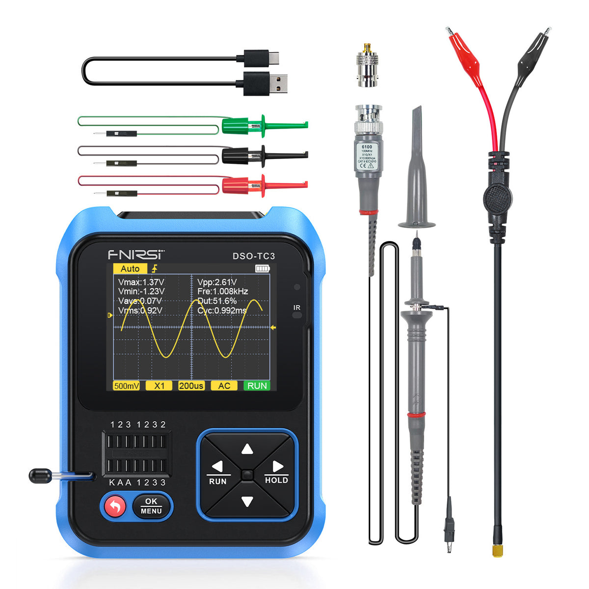 FNIRSI DSO-TC4/DSO-TC3 Digital Oscilloscope Transistor Tester 10MHz 48Ms/s Electronic Component Measurement Tool W/ USB Charger