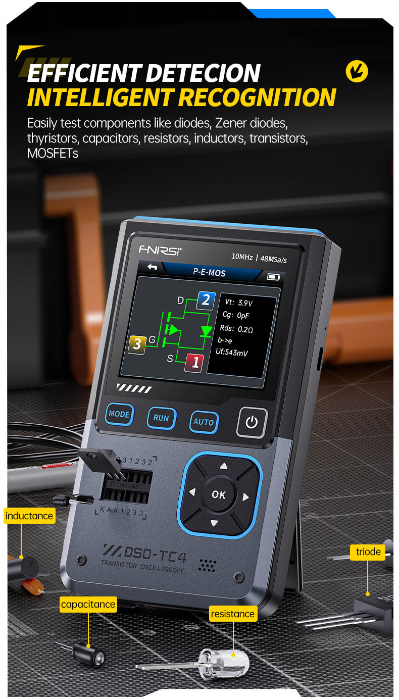 FNIRSI DSO-TC4/DSO-TC3 Digital Oscilloscope Transistor Tester 10MHz 48Ms/s Electronic Component Measurement Tool W/ USB Charger