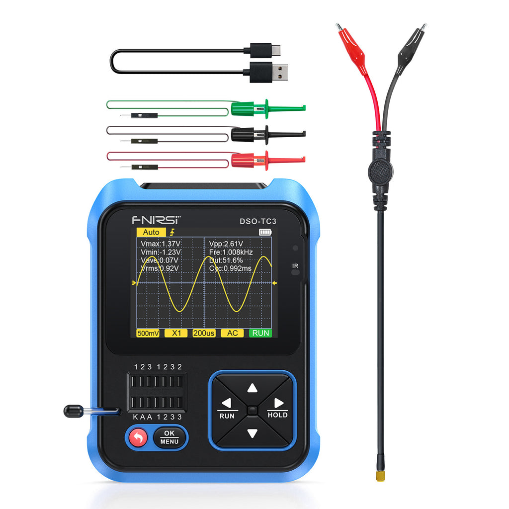 FNIRSI DSO-TC4/DSO-TC3 Digital Oscilloscope Transistor Tester 10MHz 48Ms/s Electronic Component Measurement Tool W/ USB Charger
