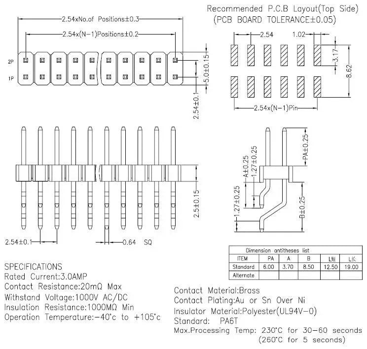 10Pcs 2.54mm Single/Double1X40P 2*40Pin Gold Rohs Cuttable Horizontal Right Angle SMT SMD PCB Male Pin Header Connector