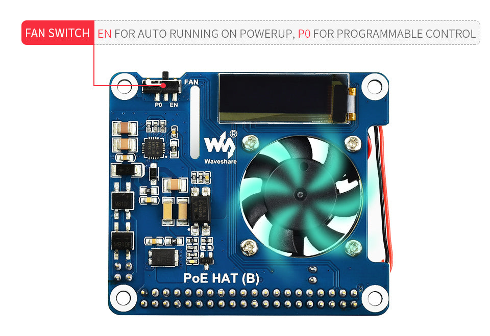 Raspberry Pi PoE HAT 802.3af Power Over Ethernet GPIO Expansion Board with Cooling Fan Optional CPU OLED for Pi 3B+ 4B