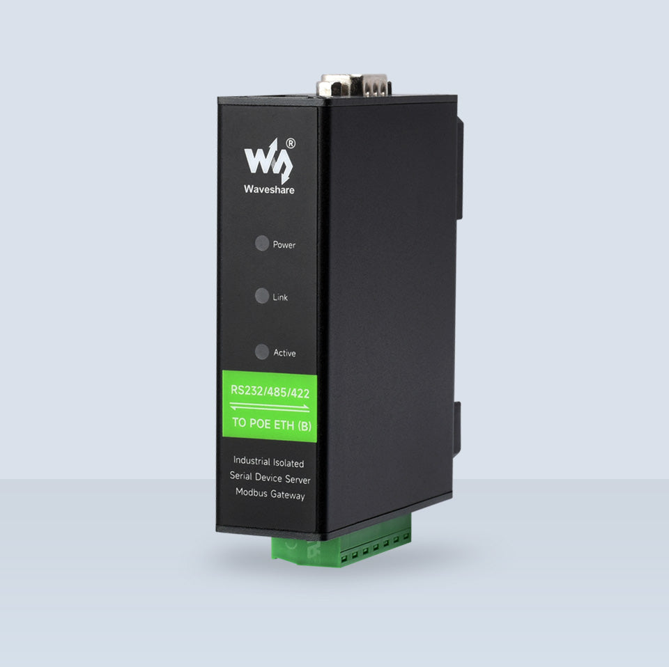 RS232/485/422 TO POE ETH (B) Waveshare Rail-Mount Serial Server,Ethernet Module, TCP/IP to serial, Function Optional