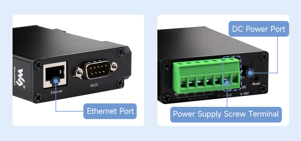 RS232/485/422 TO POE ETH (B) Waveshare Rail-Mount Serial Server,Ethernet Module, TCP/IP to serial, Function Optional