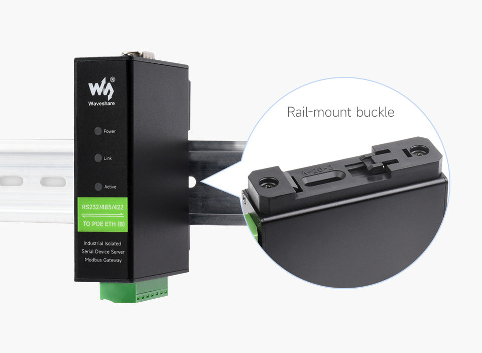 RS232/485/422 TO POE ETH (B) Waveshare Rail-Mount Serial Server,Ethernet Module, TCP/IP to serial, Function Optional