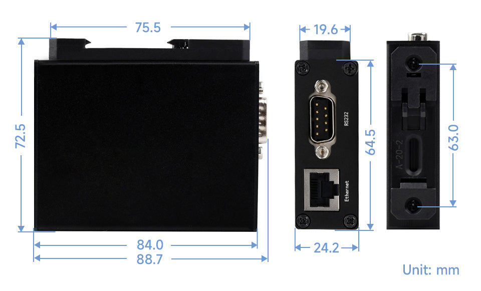 RS232/485/422 TO POE ETH (B) Waveshare Rail-Mount Serial Server,Ethernet Module, TCP/IP to serial, Function Optional