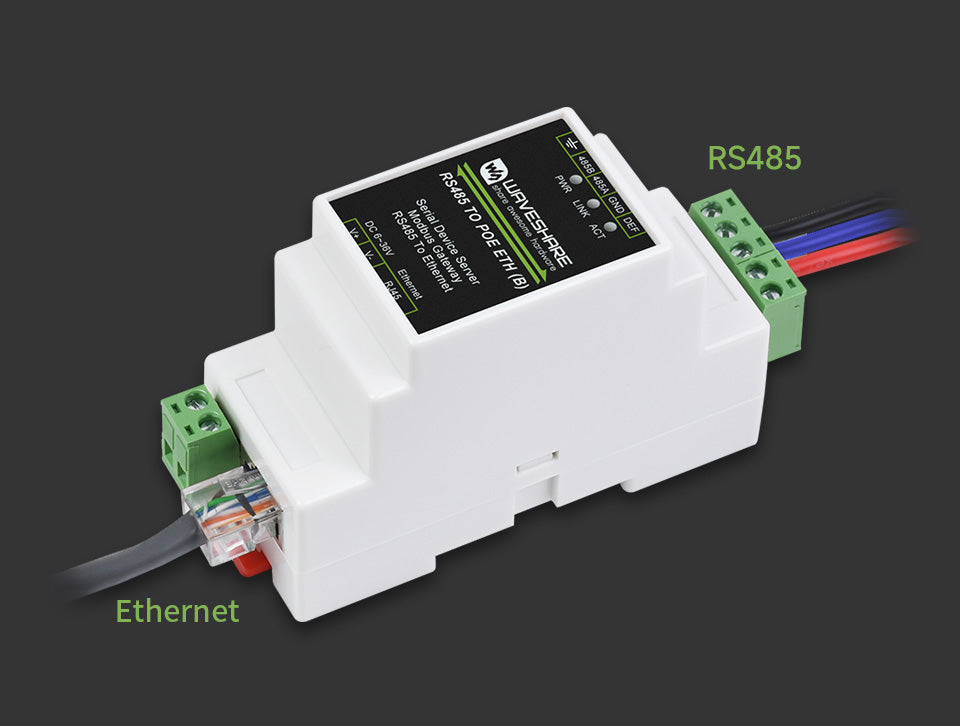 Industrial serial server, RS485 to RJ45 Ethernet, TCP/IP to serial, rail-mount support, with POE function(optional)