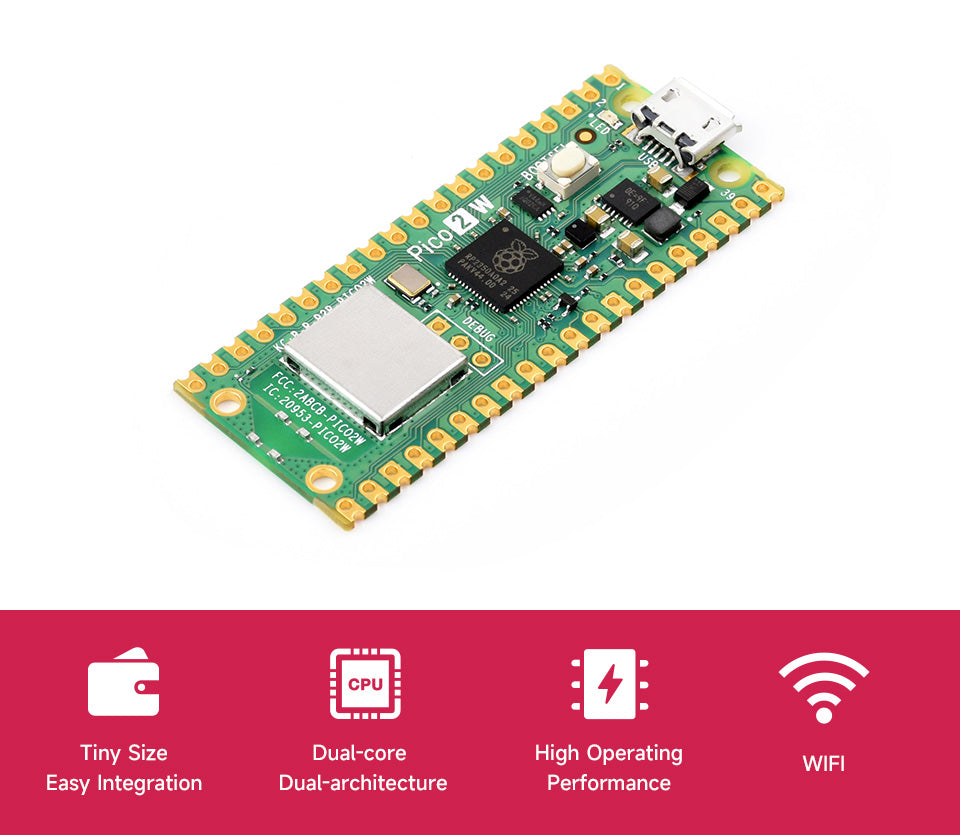 Raspberry Pi Pico 2 W Microcontroller Board, Based on Official RP2350 Chip, 2.4GHz 802.11n WIFI and Bluetooth 5.2