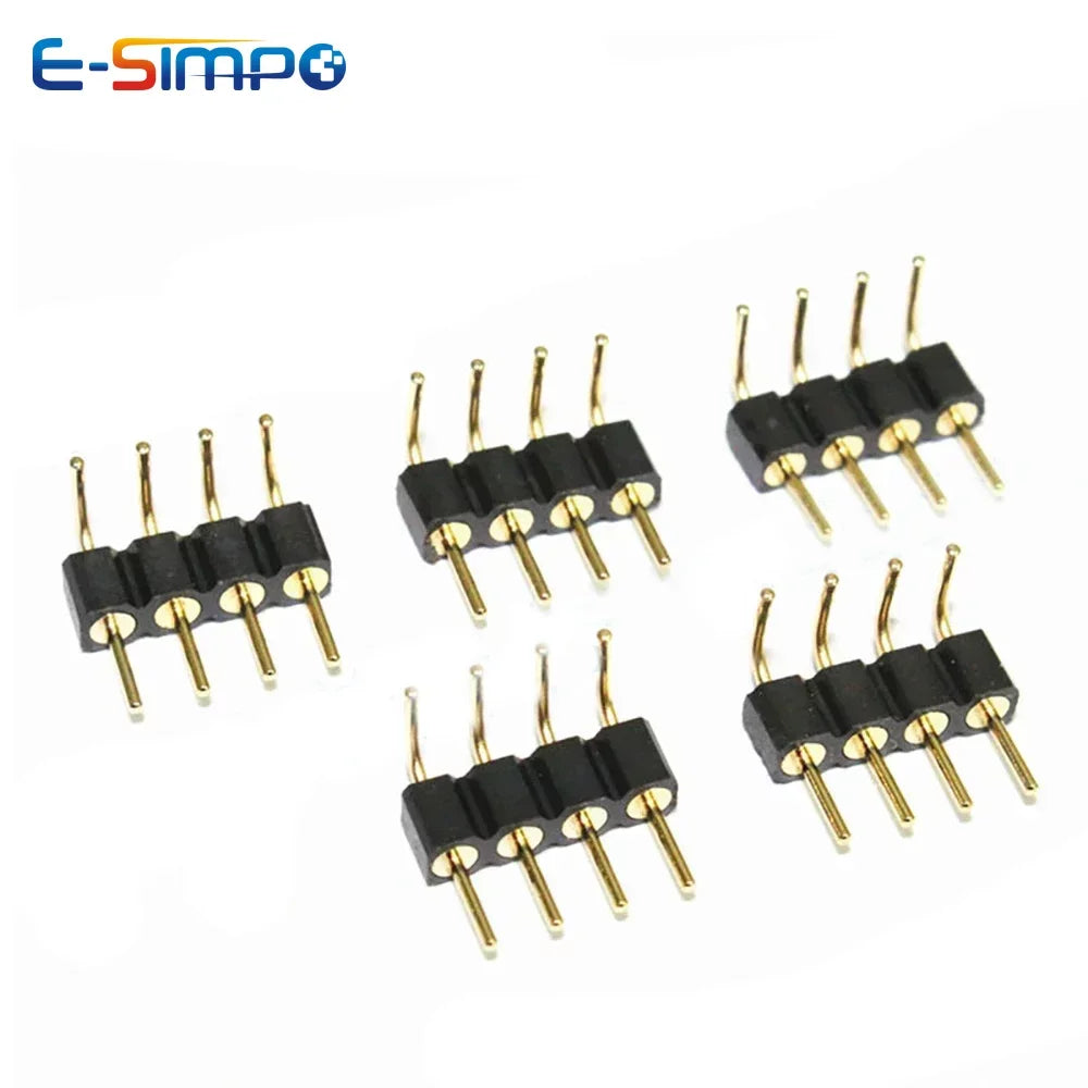 100pcs 1X2/3/4/5/10/15/20/40P RGB RGBW LED Strip PCB Connector Round Hole Right Angle DIP Gold IC Crystal Female Male Pin Header