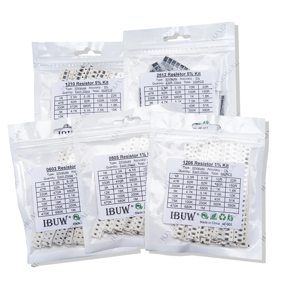 10/20/33/60/80 Values SMD Resistor Kit Assorted Kit 10ohm-1M ohm 5% 1%  Sample Kit 0402 0805 0603 1206 2512 1210