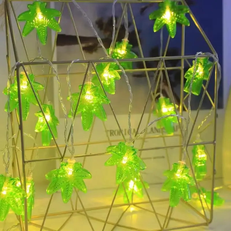 1PC Green Maple Leaf LED String Light,Battery-Powered Fairy Light,Decorative Lighting For Indoor/Outdoor Camping,Fence,Yard,Lawn