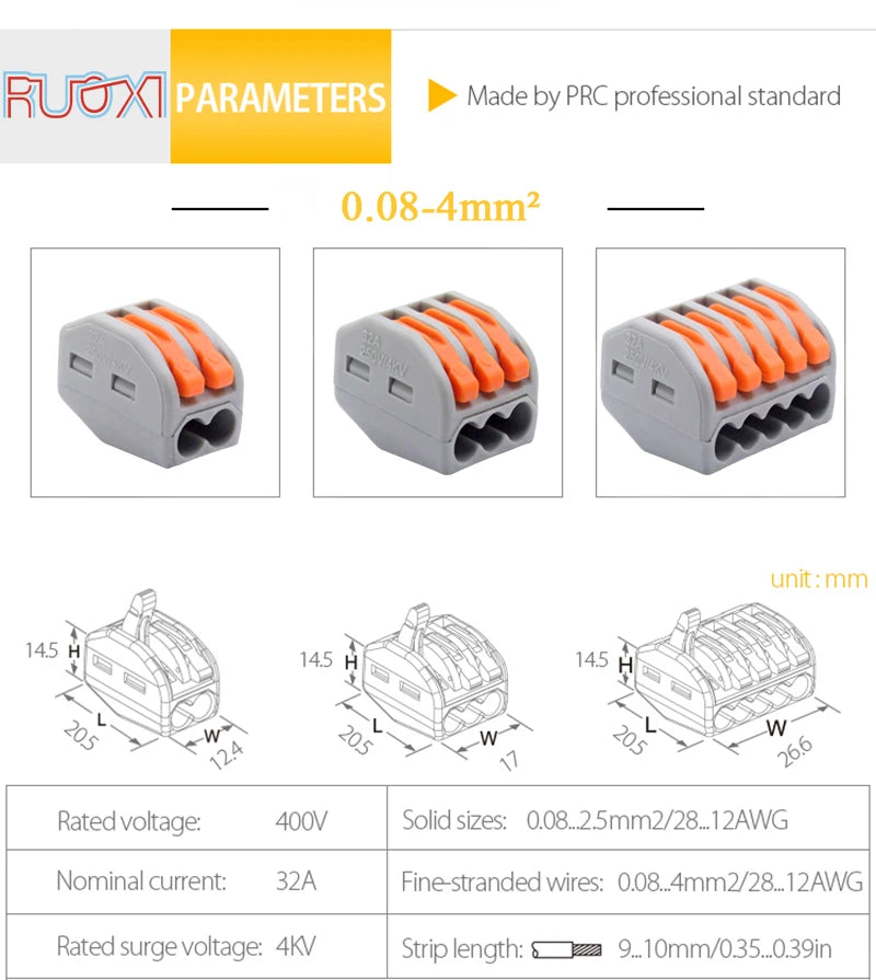Compact Quick Plug-in Terminal for Cable Connectors, 30/50/100 Piece Terminal Orange Home Wiring Module Paralleling Device
