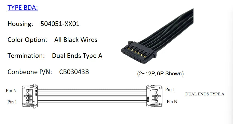 5040510401 Wire Harness, MOLEX Pico Lock 1.50mm Pitch Cable,504051-0401, 4P, Off The Shelf
