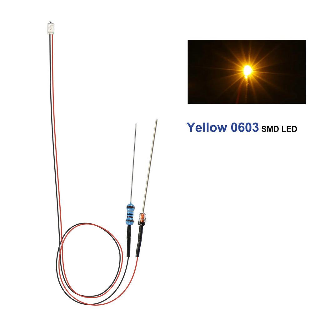 Evemodel 10pcs Pre-wired 0402 0603 0805 SMD LED Lights 50cm Wire with Resistor for 12V AC DC Bright Warm Red Blue Green Yellow