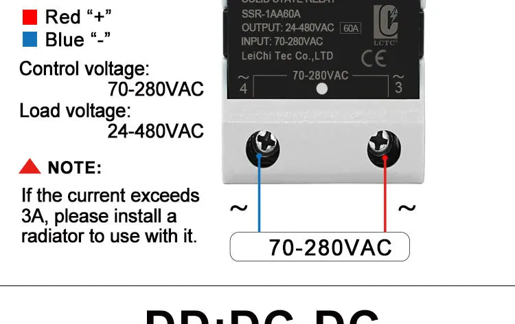 LCTC Solid State Relay DC TO AC AC To AC DC To DC Single Phase SSR 10A 25A 40A 60A 80A 100A 120A 200A 240A Zero-crossing Relay