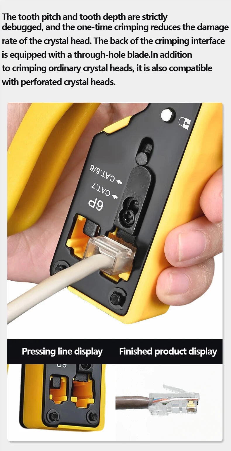 New Rj45 Rj12 Rj11 Pass Through Crimp Plier Cat7 Cat6 Cat6A Cat5 Cat5e Stripping Crimping Tool with 8P/6P Ethernet Connectors