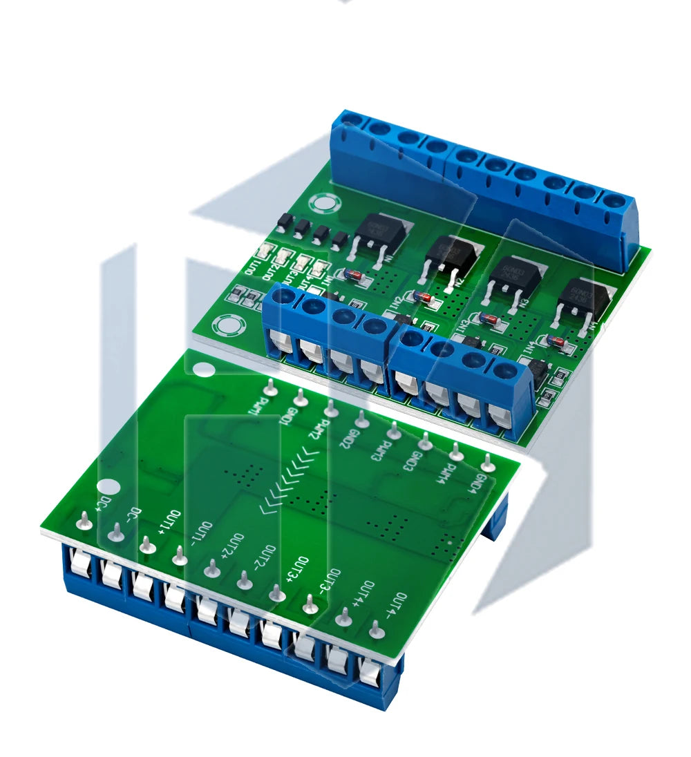 MOSFET 4-Channel Pulse-Triggered Switch Controller Board with PWM and Optocoupler Isolation for Motor and LED Lighting DC5V-20V