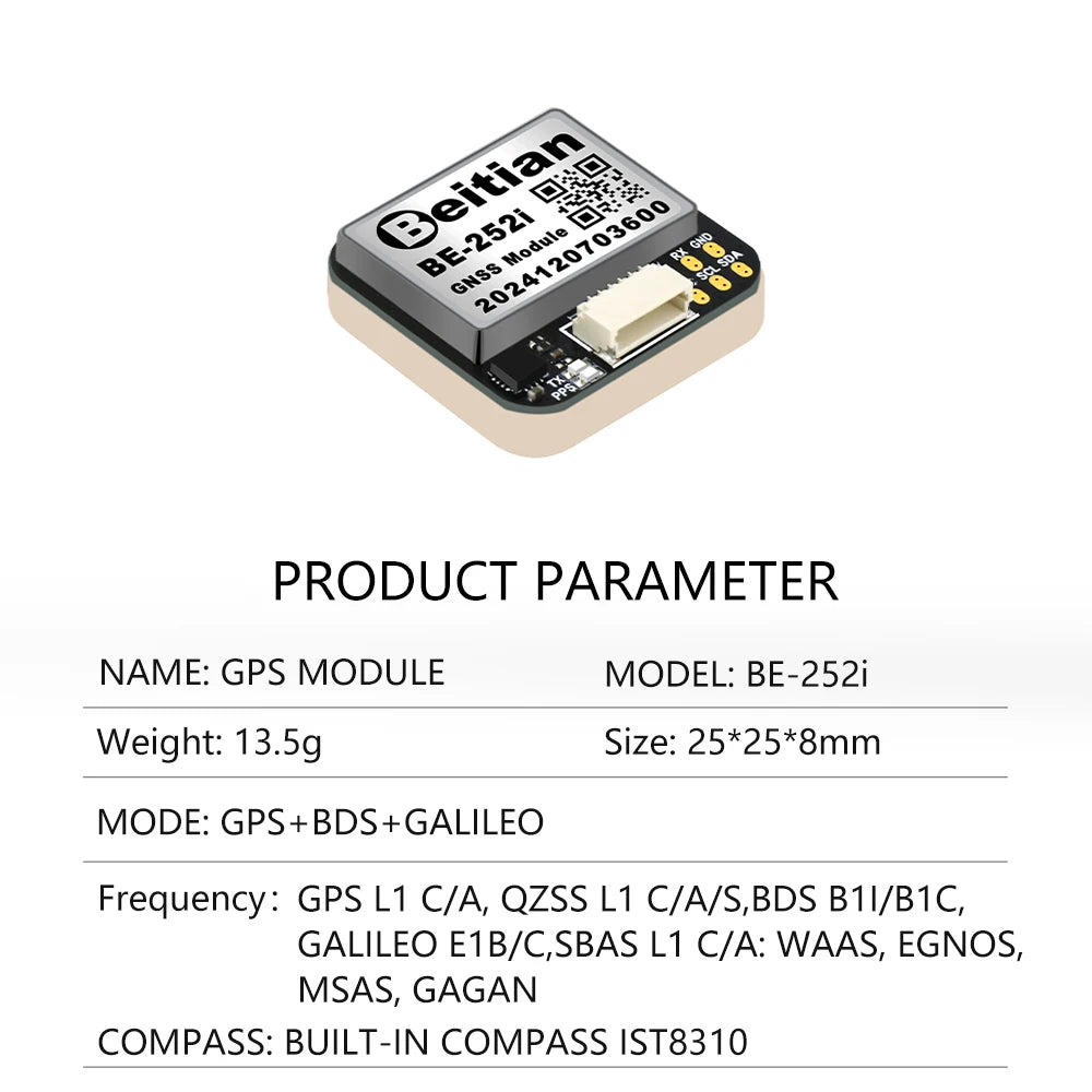 Beitian BE Series GNSS Module Ublox M10 TTL Built-in IST8310 Compass BDS GPS GALILEO FPV UAV Flight Control BE-180 - BE-882