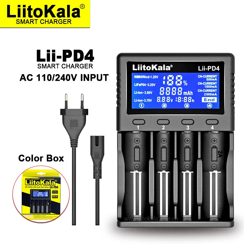 Liitokala Lii-PD4 Lii-PD2 18650 Battery Charger for 1.2V 3.7V NiMH 26650 21700 18350 18500 14500 AA AAA LiFePO4 Batteries