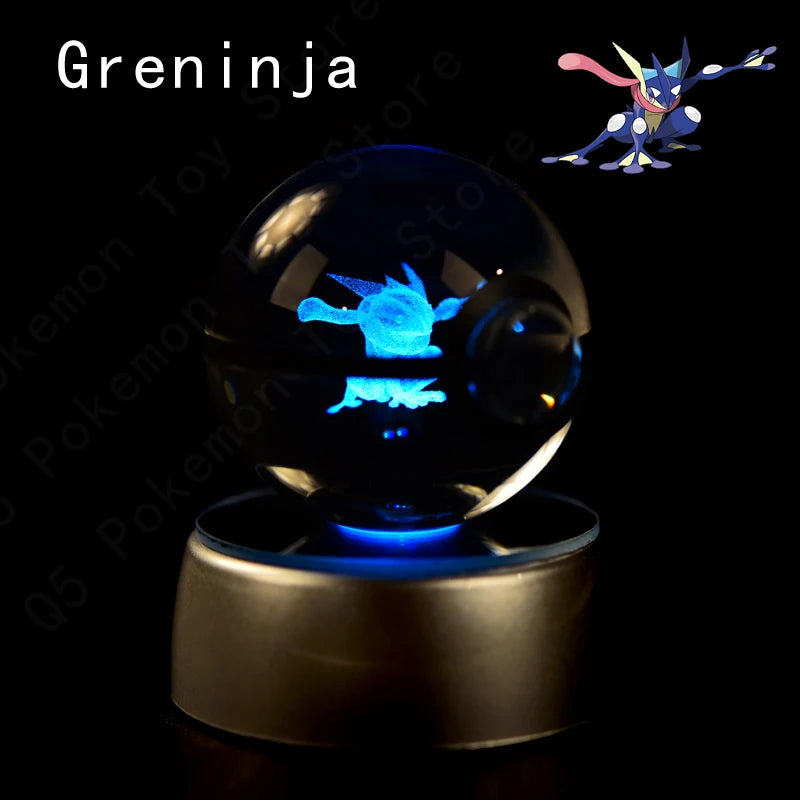 Pokemon Crystal Ball 3D Mewtwo Pikachu Gengar Pokeball 3D Night Light Lamp Glass Statue Pokemon Crystal Ball Birthday Gift