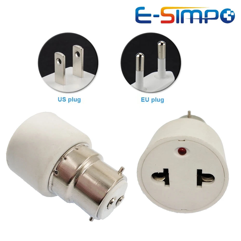 2pc E26 E27 Screw B22 Bayonet Rated 220V6A  Lamp Holder Light Base Socket to US EU AC Power Cord Outlets Plug Adapter Converter