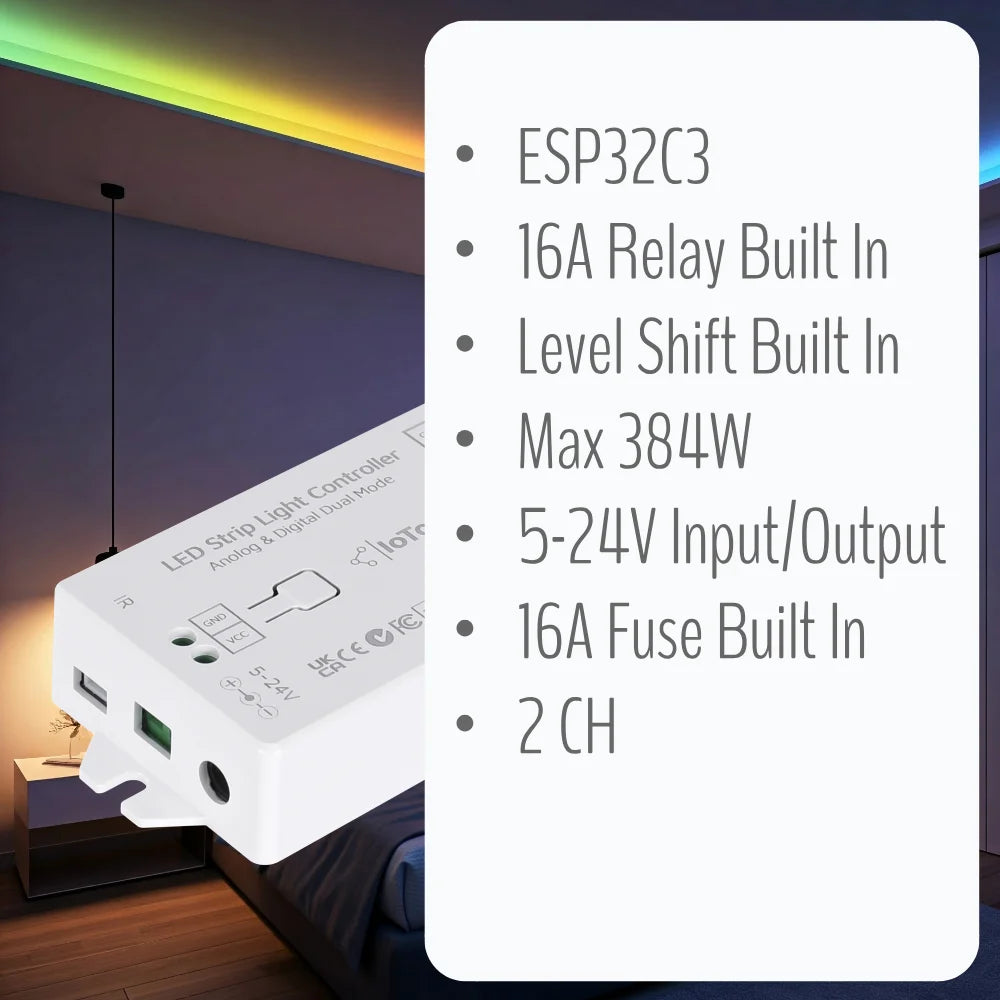 IoTorero WLED PWM RGBCCT & Addressable Dul Mode Strip Controller Works With Home Assistant