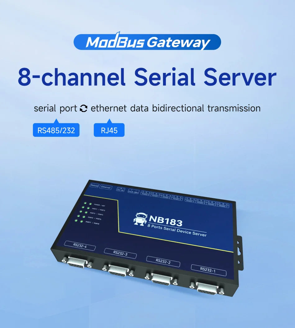 RS485/232/422 to RJ45 CDEBYTE NB183E/ES/S-V2 8-Channel Serial Server ModBus RTU to TCP Build-in Watchdog MQTT HTTP