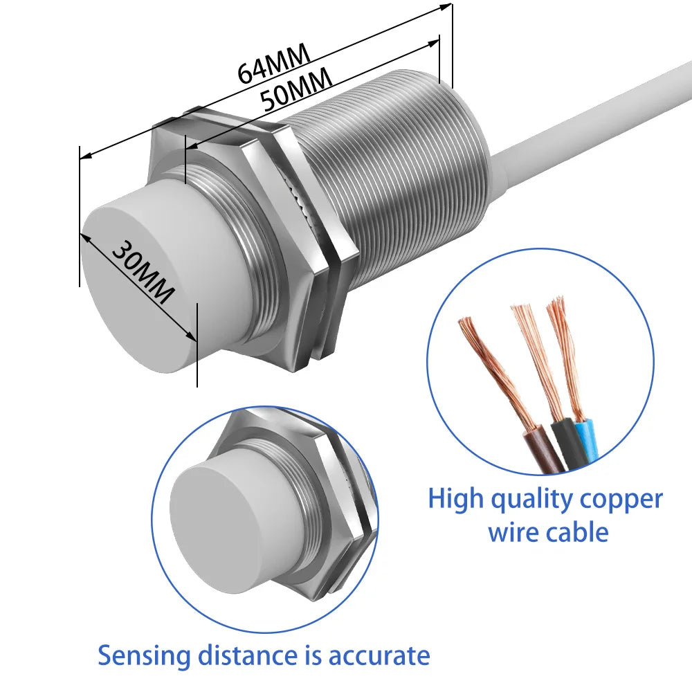 GTRIC M30 Capacitive Proximity Sensor 10-30VDC NPN PNP NO NC Flush Non-Flush Non-Metal Liquid Level Switch With 2M Cable