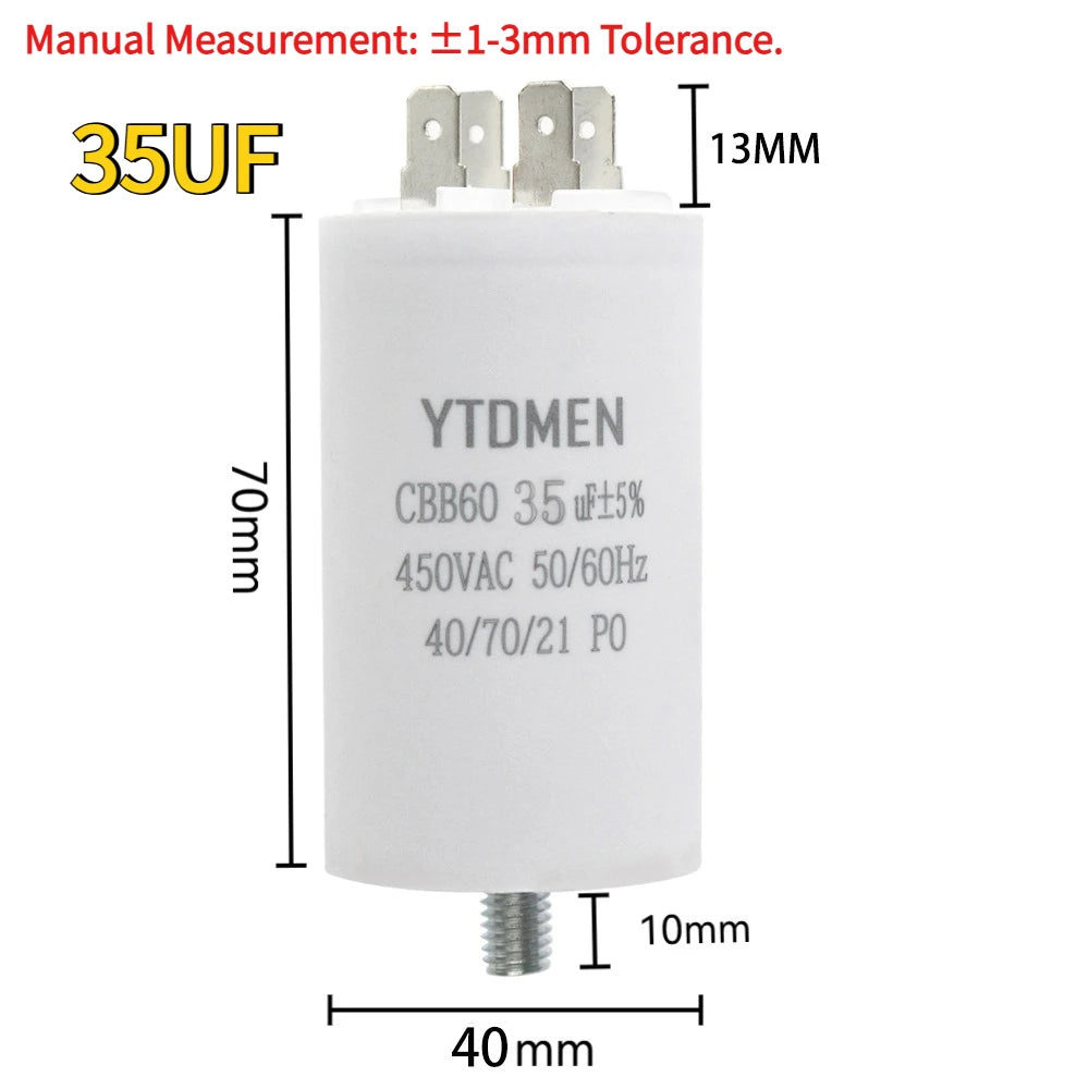 CBB60 Capacitor AC 450V Double Insert Electric Replacement Capacitors 4~60uF with Screw for Air Conditioner Motor Pump Fan ±5%