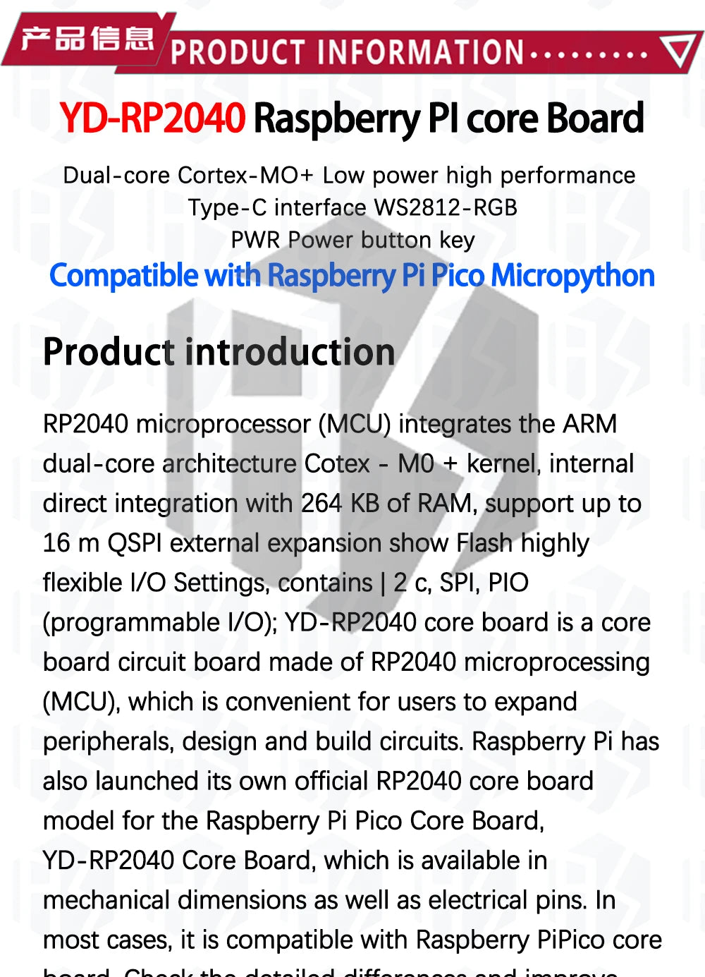 High-Performance Raspberry Pi Pico: RP2040 Microcontroller Board (Cortex-M0+ Dual-Core ARM Processor)
