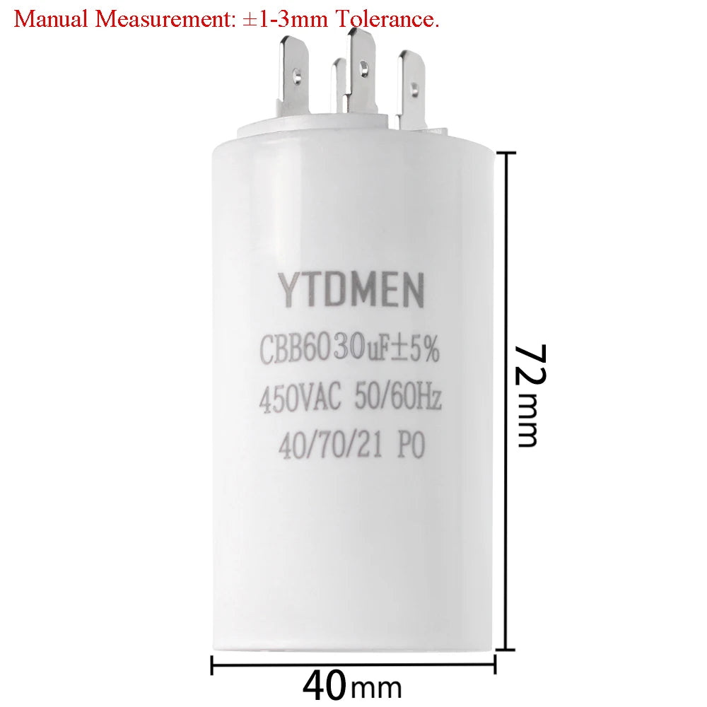 AC 450V CBB60 Dual Insert Motor Starting Capacitor 4pin 4UF-60UF Replacement Motor Run Capacitors For Air Compressor Water Pump