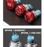 1PCS 16mm19mm22mm Metal Emergency Stop Button Switch Waterproof Mushroom Head Self-locking 3Pins 1NO1NC 6Pins 2NO2NC