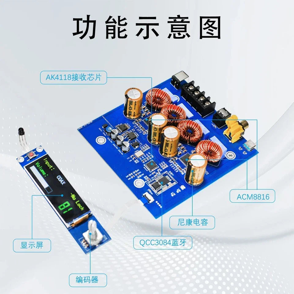 Dual-Core ACM8816 High-Power Digital Bluetooth Amp Board w/Remote Control