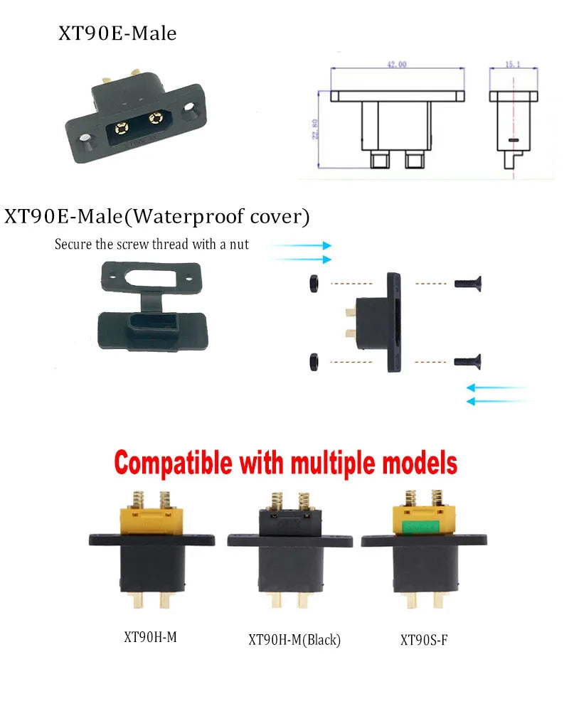 1/2/3/5pcs XT90-M XT90E-F XT90S XT90E  Male/Female Power Sockets Gold-Plated Battery Connectors Connector Sockets (Yellow/Black)