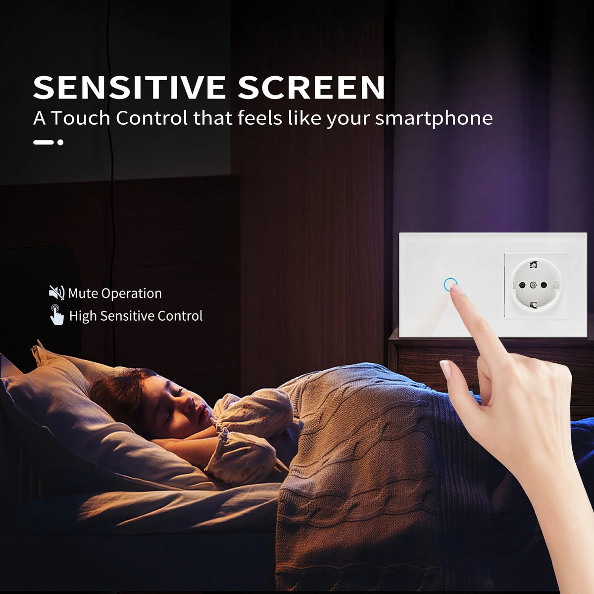 Touch Light Switch With EU Socket 1 Gang 2 Way Wall Light Switch LED Sensor Tempered Glass Interrupter EU Standard 240V