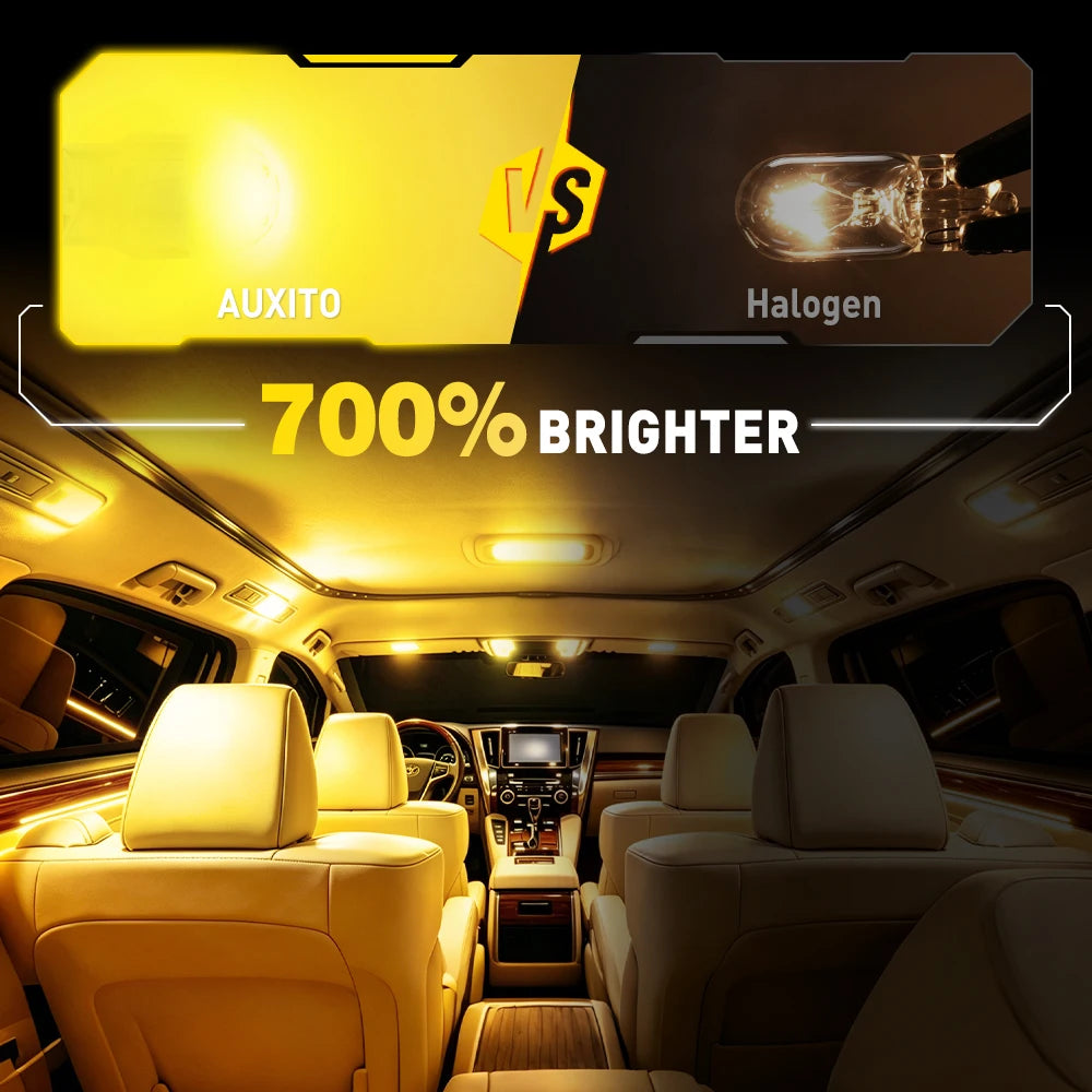 AUXITO 2Pcs Car LED T10 W5W Canbus Reading Dome Lamp Marker Wedge License Plate Light Bulb 168 194 192 LED 12V White Red Amber