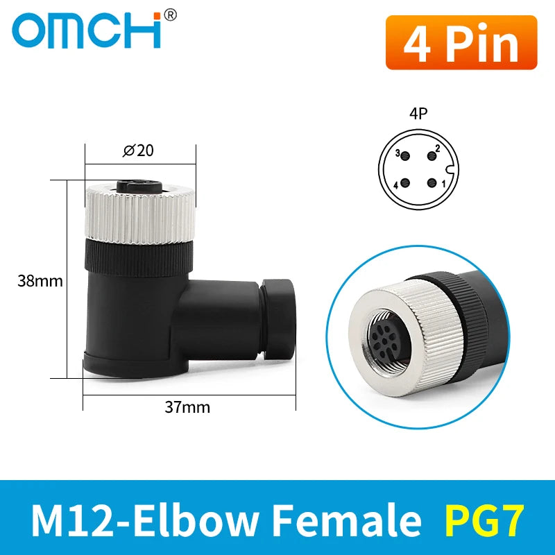 OMCH 1PCS M12 Sensor Connector Waterproof IP67 Aviation Plug Socket Male Female 4 5 8Pin Hole Straight Bend Angle Screw Threaded