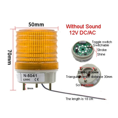 1Pcs N-5041 Without Sound Small Warning Lights LED Flash/Constant Adjustable Alarm Lamp Bolt Installation Red Yellow Green Blue