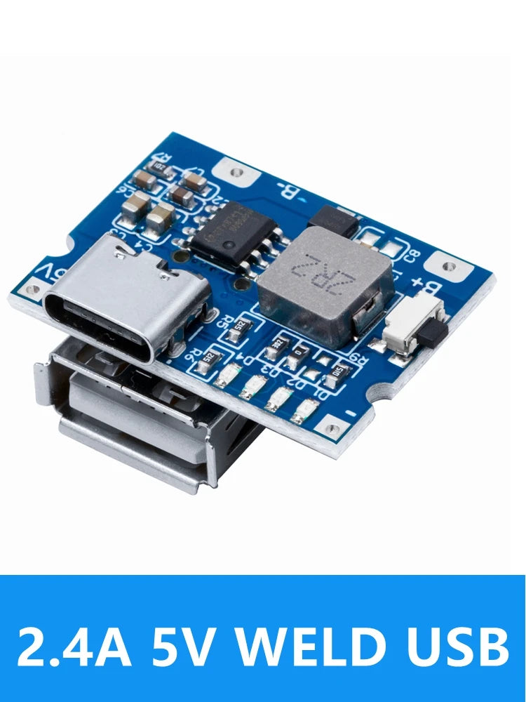 LiPo Battery Charging Protection Module, 5V 2.4A USB Type-C Boost Converter Power Supply Board
