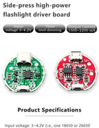 Micro USB & Type-C Dual Interface Side Press Flashlight Driver Board 3-Speed Dimming Constant Current Circuit Board