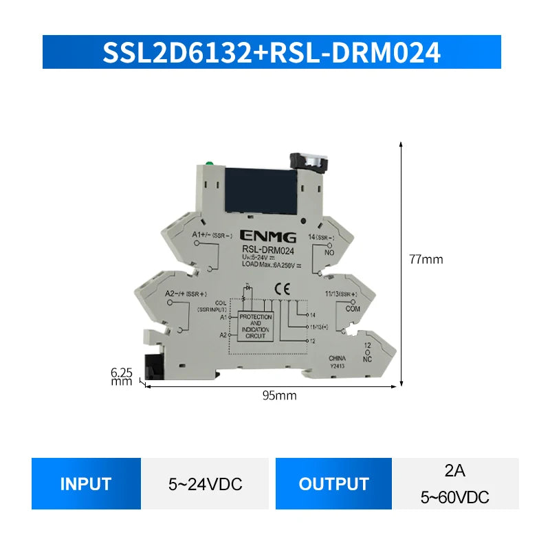 ENMG 1Pcs Slim Relay Modules DIN-Rail SSR Solid State Relay Integrated PCB 6A 2A DC Control DC AC 5V 12V 24V 220V Mount Power 41