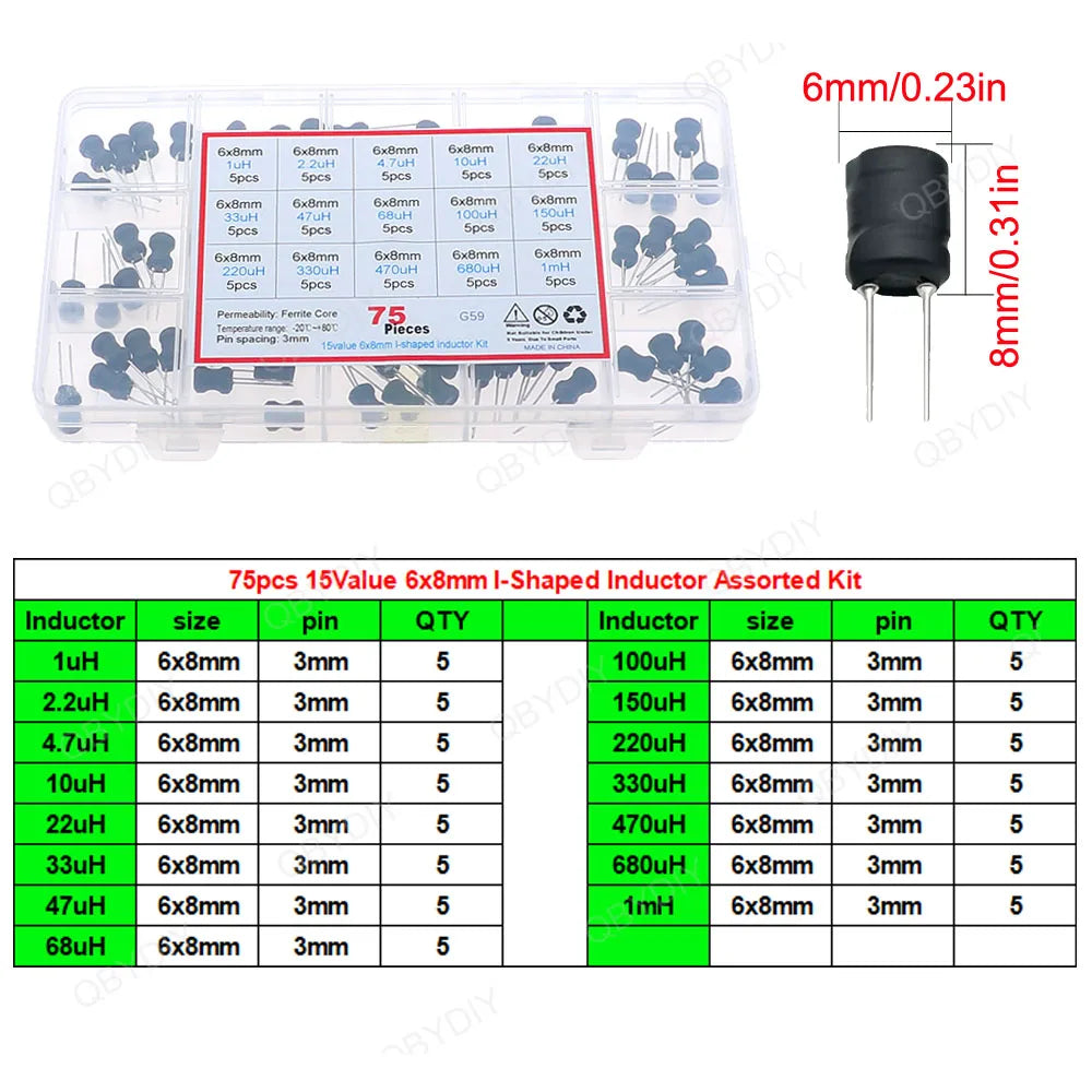 1uH-100mH I-Shaped Inductors Color Ring Inductors Toroid Core Choke DIP SMD Wire Wound Power Inductors Assorted Kit
