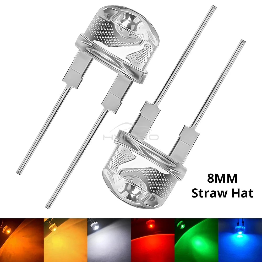 50/500PCS 8mm Straw Hat 0.5W White Warm Red Yellow Blue Green Emitting Diode LED Wide Angle Ultra Bright Bulbs Light Lamp Diodes