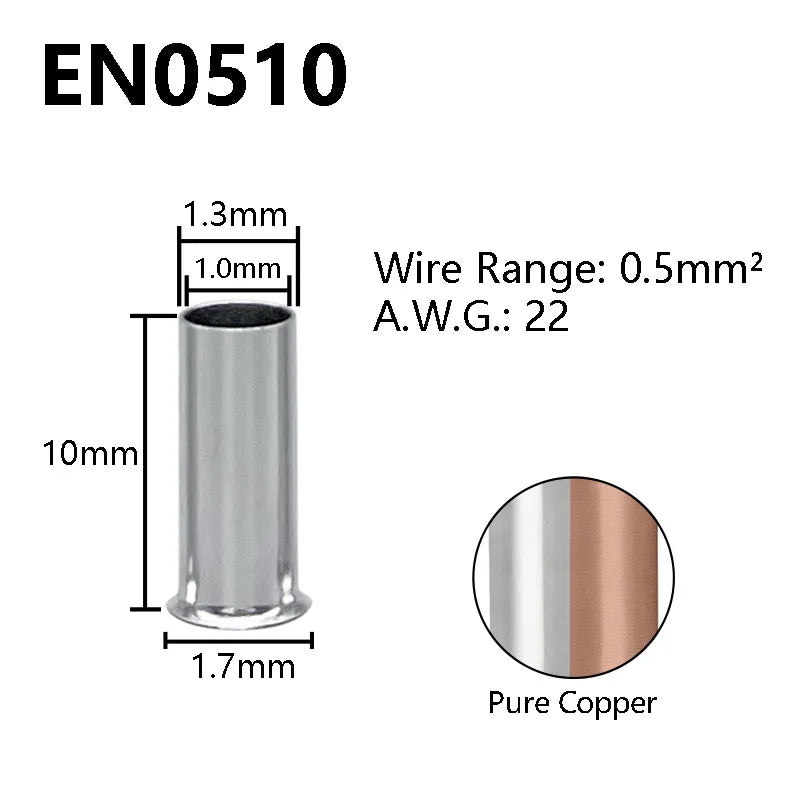 Pure Copper Non-Insulated Cord End Terminals Kit EN0508 EN1008 EN4009 Naked Wire Ferrules Crimp Terminals Wire Connector